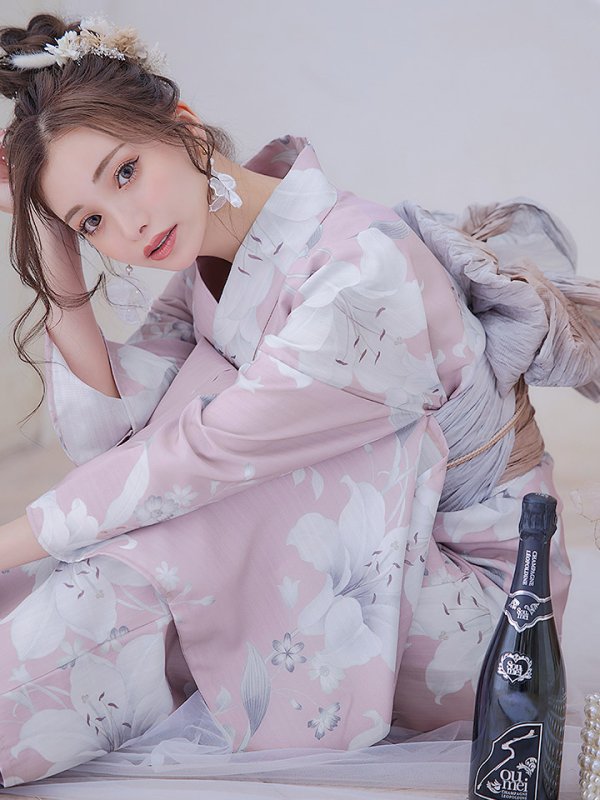 画像10: 【即日発送】【浴衣セール】【浴衣】 大人スウィート/ ピンク地に百合の大人浴衣【浴衣３点セット 浴衣/帯/下駄】[YMT] (10)