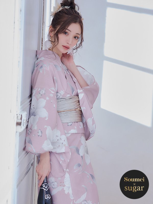 画像3: 【即日発送】【浴衣セール】【浴衣】 大人スウィート/ ピンク地に百合の大人浴衣【浴衣３点セット 浴衣/帯/下駄】[YMT] (3)