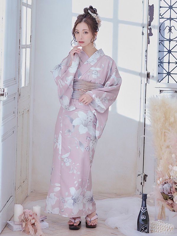 画像4: 【即日発送】【浴衣セール】【浴衣】 大人スウィート/ ピンク地に百合の大人浴衣【浴衣３点セット 浴衣/帯/下駄】[YMT] (4)