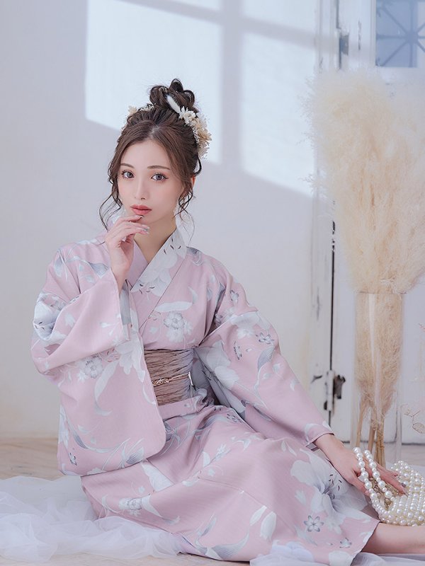 画像8: 【即日発送】【浴衣セール】【浴衣】 大人スウィート/ ピンク地に百合の大人浴衣【浴衣３点セット 浴衣/帯/下駄】[YMT] (8)