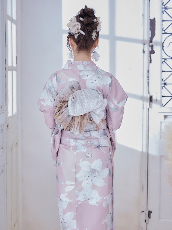 画像9: 【即日発送】【浴衣セール】【浴衣】 大人スウィート/ ピンク地に百合の大人浴衣【浴衣３点セット 浴衣/帯/下駄】[YMT] (9)