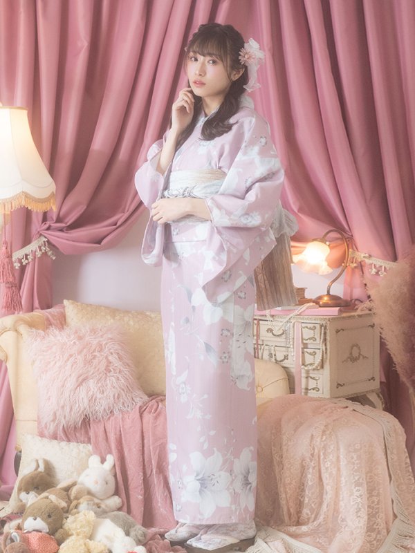 画像6: 【即日発送】【浴衣セール】【浴衣】大人スウィート/ピンク地に百合の大人浴衣 【浴衣３点セット 浴衣/帯/下駄】[YMT] (6)