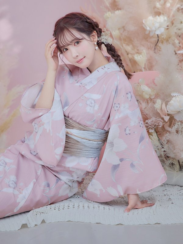 画像10: 【即日発送】【浴衣セール】【浴衣】大人スウィート/ピンク地に百合の大人浴衣 【浴衣３点セット 浴衣/帯/下駄】[YMT] (10)