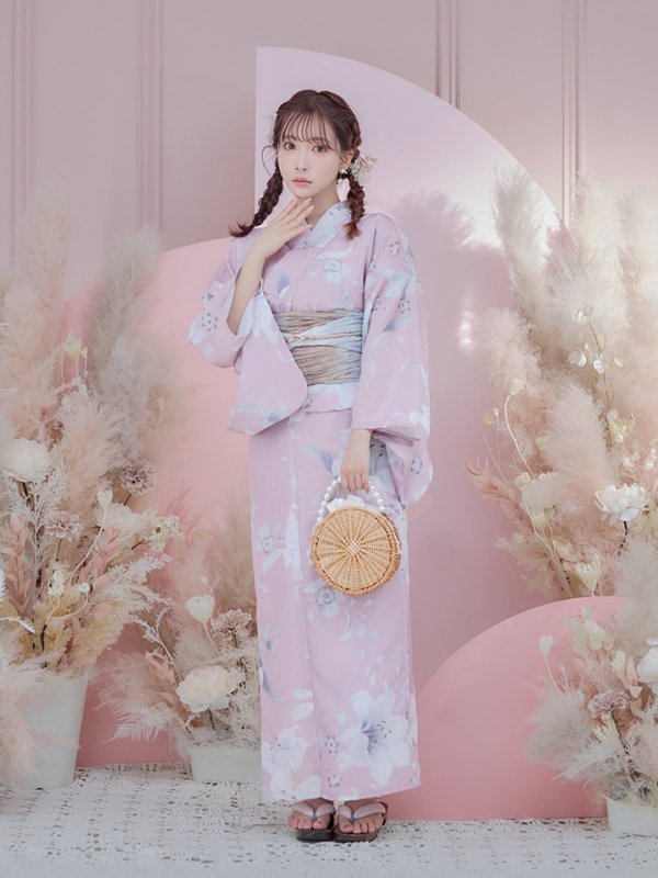 画像11: 【即日発送】【浴衣セール】【浴衣】大人スウィート/ピンク地に百合の大人浴衣 【浴衣３点セット 浴衣/帯/下駄】[YMT] (11)