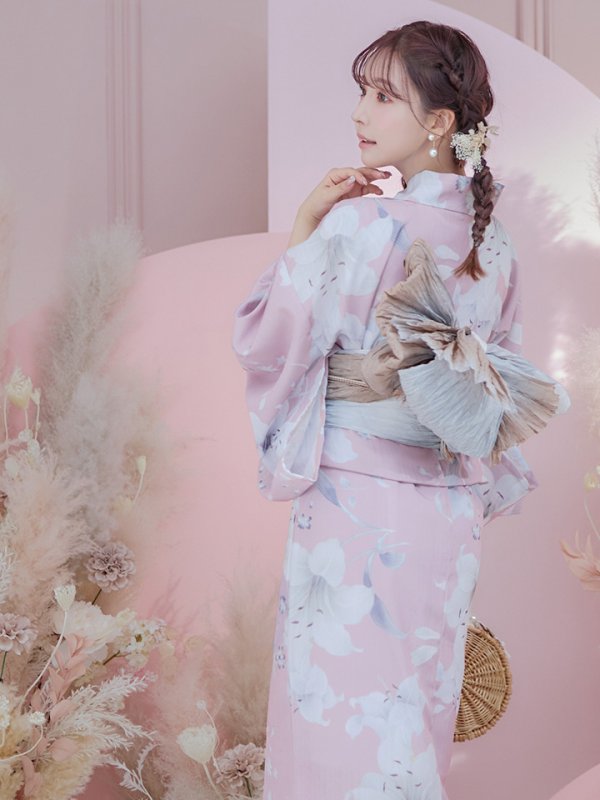 画像12: 【即日発送】【浴衣セール】【浴衣】大人スウィート/ピンク地に百合の大人浴衣 【浴衣３点セット 浴衣/帯/下駄】[YMT] (12)