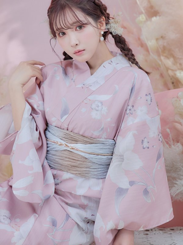 画像14: 【即日発送】【浴衣セール】【浴衣】大人スウィート/ピンク地に百合の大人浴衣 【浴衣３点セット 浴衣/帯/下駄】[YMT] (14)