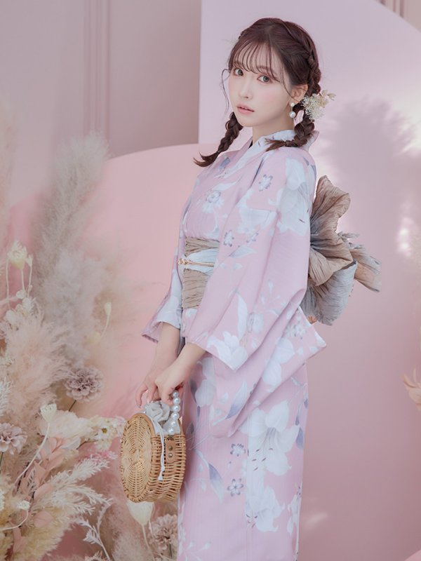 画像15: 【即日発送】【浴衣セール】【浴衣】大人スウィート/ピンク地に百合の大人浴衣 【浴衣３点セット 浴衣/帯/下駄】[YMT] (15)