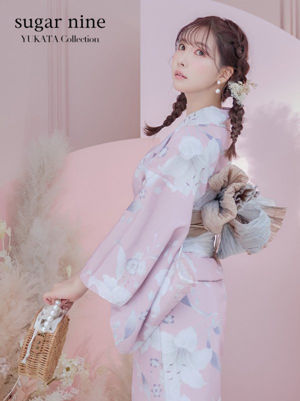 画像3: 【即日発送】【浴衣セール】【浴衣】大人スウィート/ピンク地に百合の大人浴衣 【浴衣３点セット 浴衣/帯/下駄】[YMT] (3)