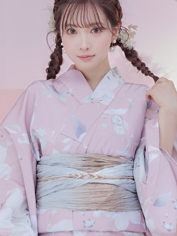 画像5: 【即日発送】【浴衣セール】【浴衣】大人スウィート/ピンク地に百合の大人浴衣 【浴衣３点セット 浴衣/帯/下駄】[YMT] (5)