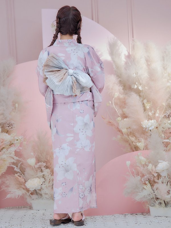 画像8: 【即日発送】【浴衣セール】【浴衣】大人スウィート/ピンク地に百合の大人浴衣 【浴衣３点セット 浴衣/帯/下駄】[YMT] (8)