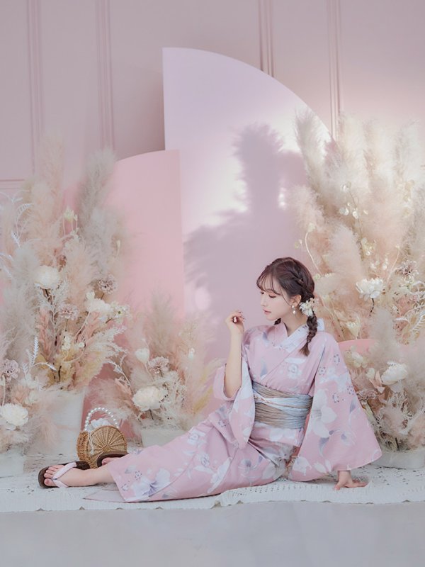 画像9: 【即日発送】【浴衣セール】【浴衣】大人スウィート/ピンク地に百合の大人浴衣 【浴衣３点セット 浴衣/帯/下駄】[YMT] (9)