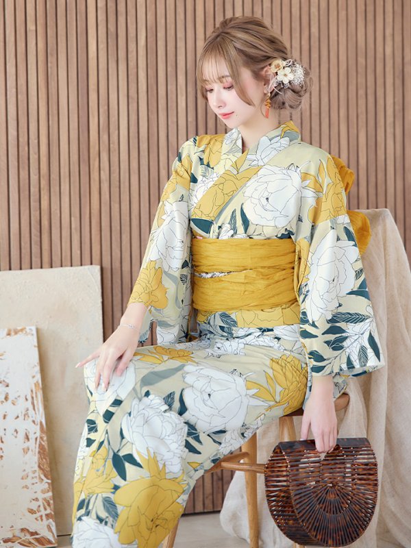 画像13: 【即日発送】レトロモダン牡丹浴衣【浴衣３点セット 浴衣/帯/下駄】[YMT] (13)