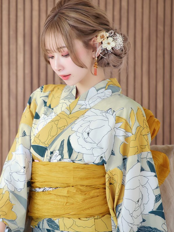 画像10: 【即日発送】レトロモダン牡丹浴衣【浴衣３点セット 浴衣/帯/下駄】[YMT] (10)
