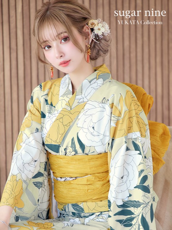 画像2: 【即日発送】レトロモダン牡丹浴衣【浴衣３点セット 浴衣/帯/下駄】[YMT] (2)