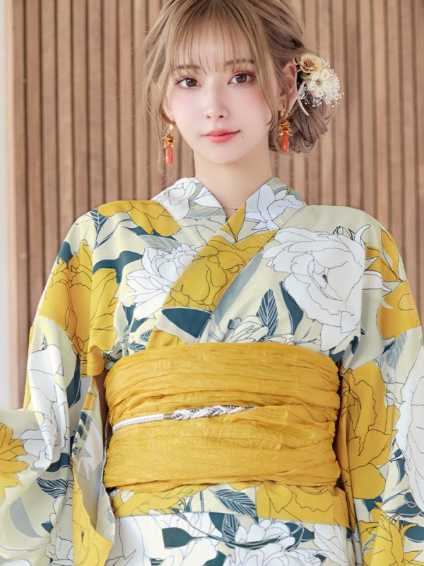 画像5: 【即日発送】レトロモダン牡丹浴衣【浴衣３点セット 浴衣/帯/下駄】[YMT] (5)