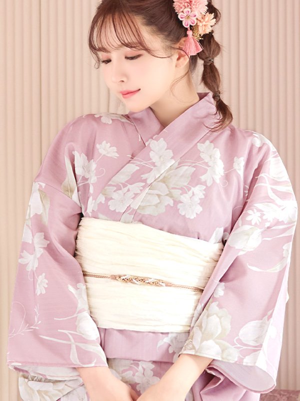 画像5: 【即日発送】【浴衣セール】【浴衣】大胆な牡丹が咲き誇るピンク地浴衣【浴衣３点セット 浴衣/帯/下駄】[YMT] (5)