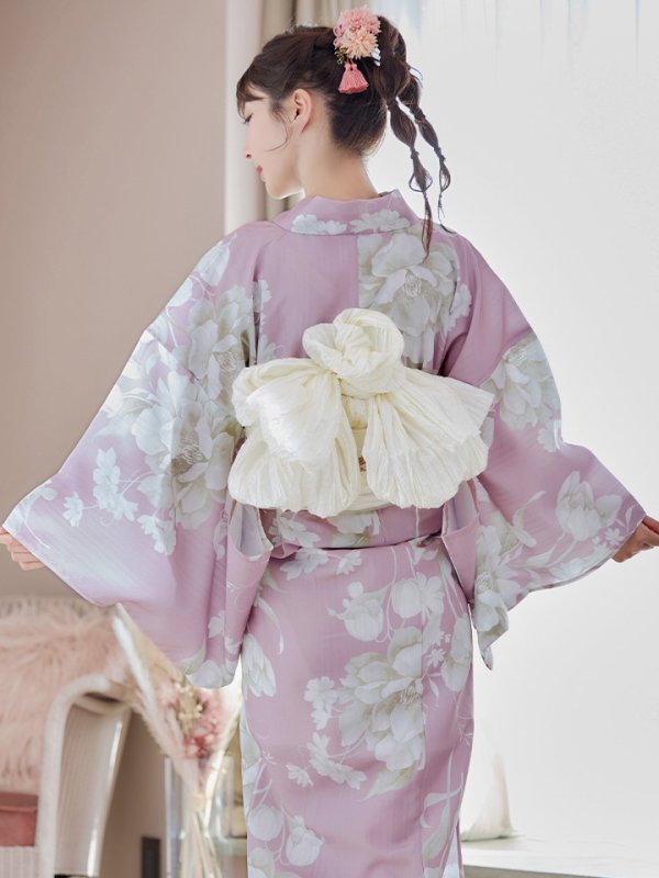 画像5: 【即日発送】【浴衣セール】【浴衣】大胆な牡丹が咲き誇るピンク地浴衣【浴衣３点セット 浴衣/帯/下駄】[YMT] (5)