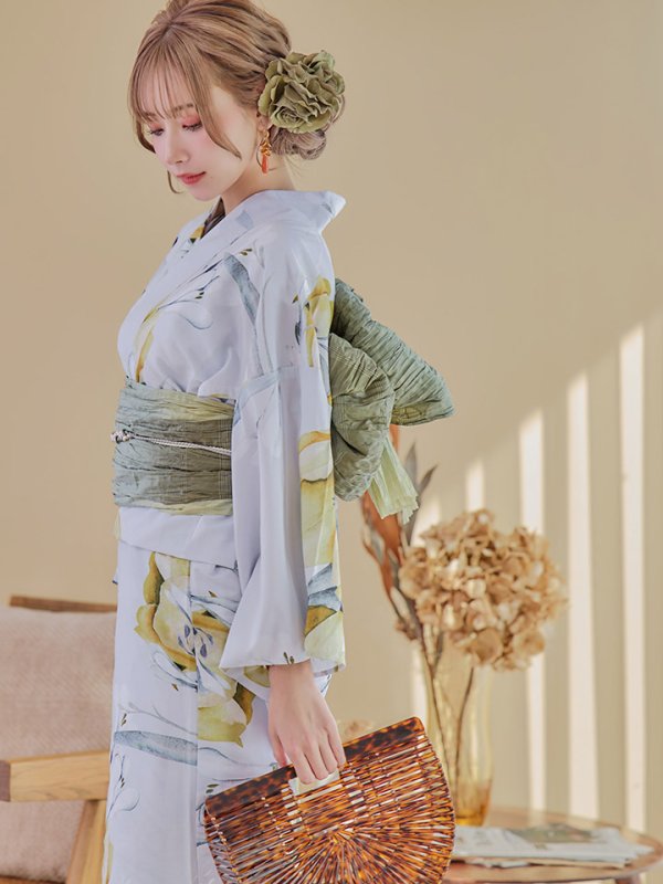 画像11: 【即日発送】イエローフラワーと木蓮浴衣【浴衣３点セット 浴衣/帯/下駄】[YMT] (11)