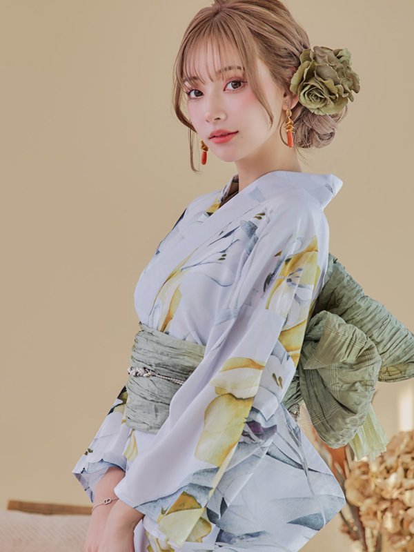 画像13: 【即日発送】イエローフラワーと木蓮浴衣【浴衣３点セット 浴衣/帯/下駄】[YMT] (13)