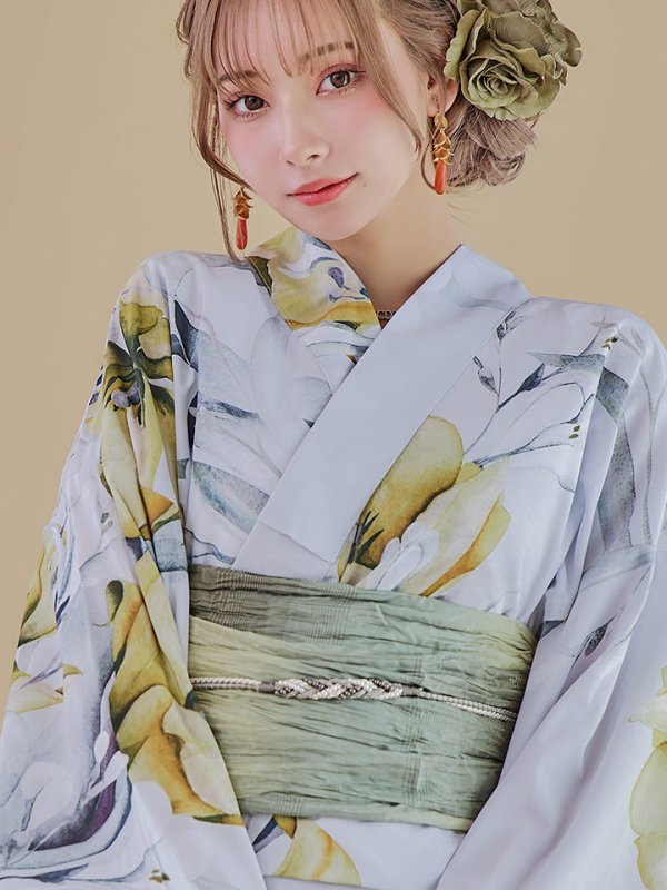 画像5: 【即日発送】イエローフラワーと木蓮浴衣【浴衣３点セット 浴衣/帯/下駄】[YMT] (5)