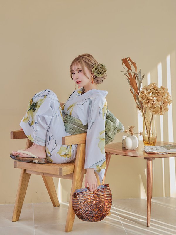 画像9: 【即日発送】イエローフラワーと木蓮浴衣【浴衣３点セット 浴衣/帯/下駄】[YMT] (9)