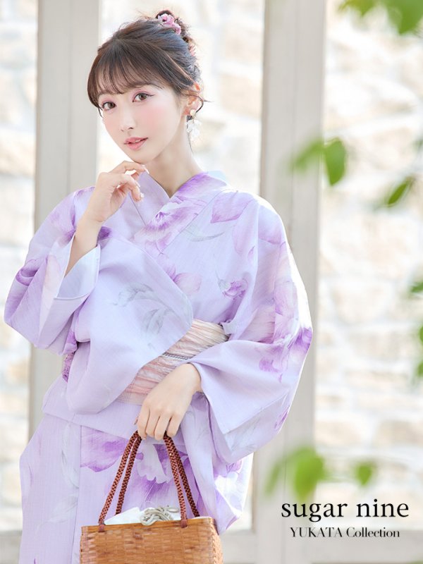 画像2: 【即日発送！】【浴衣】ストライプ地 /グラデーション木蓮浴衣【浴衣３点セット 浴衣/帯/下駄】[YMT] (2)