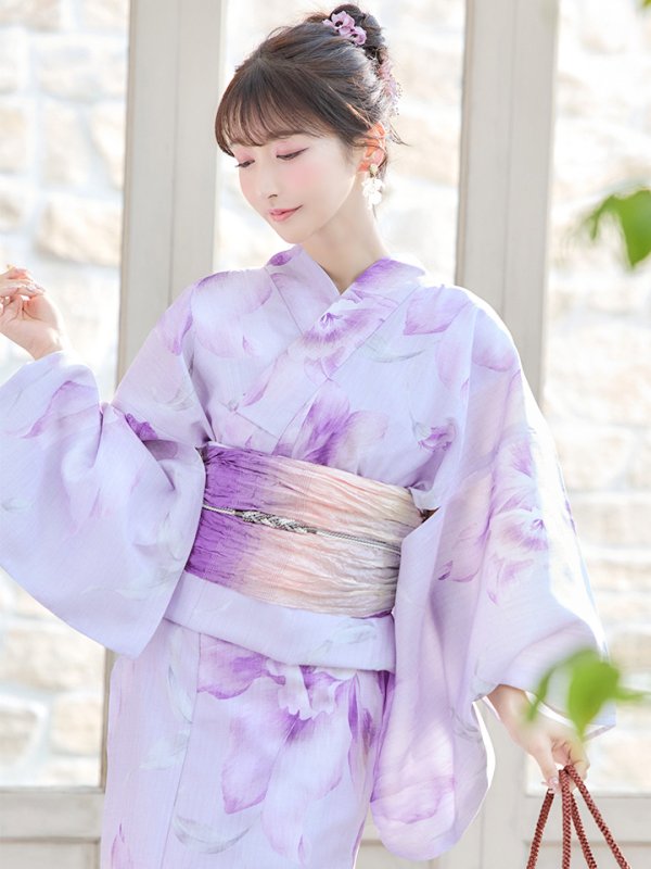 画像10: 【即日発送！】【浴衣】ストライプ地 /グラデーション木蓮浴衣【浴衣３点セット 浴衣/帯/下駄】[YMT] (10)