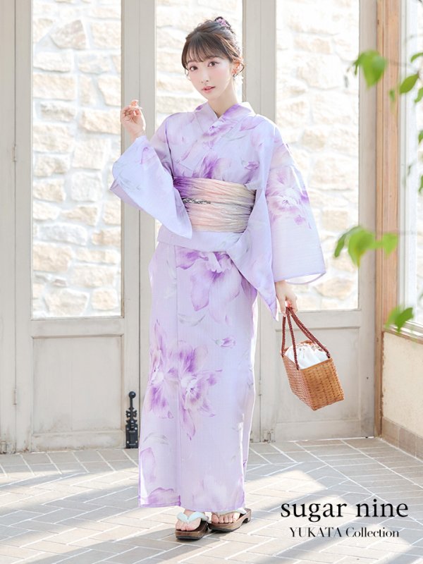 画像3: 【即日発送！】【浴衣】ストライプ地 /グラデーション木蓮浴衣【浴衣３点セット 浴衣/帯/下駄】[YMT] (3)