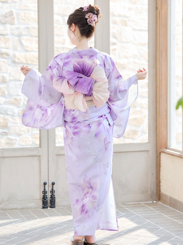 画像8: 【即日発送！】【浴衣】ストライプ地 /グラデーション木蓮浴衣【浴衣３点セット 浴衣/帯/下駄】[YMT] (8)