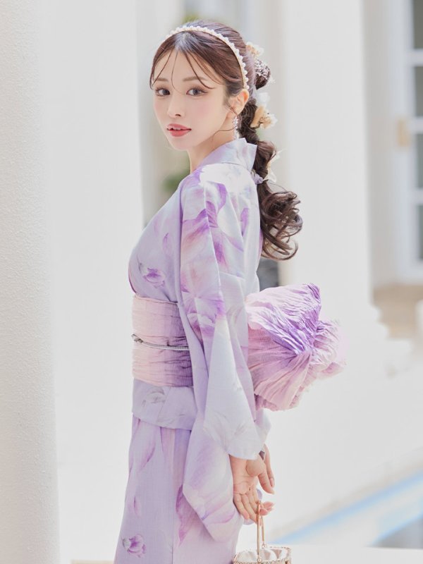 画像12: 【即日発送！】【浴衣】ストライプ地 /グラデーション木蓮浴衣 【浴衣３点セット 浴衣/帯/下駄】[YMT] (12)