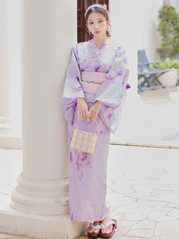 画像14: 【即日発送！】【浴衣】ストライプ地 /グラデーション木蓮浴衣 【浴衣３点セット 浴衣/帯/下駄】[YMT] (14)