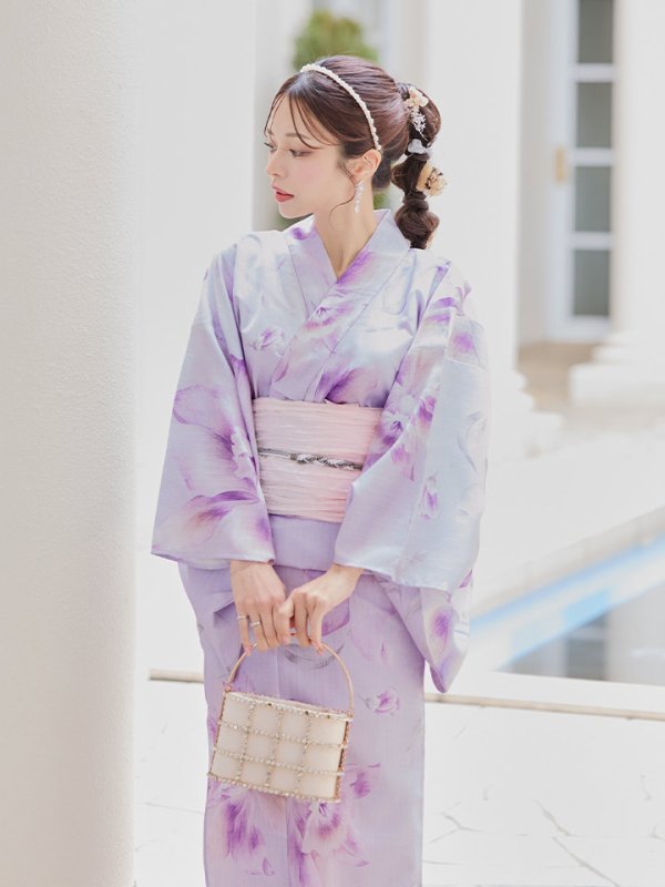 画像15: 【即日発送！】【浴衣】ストライプ地 /グラデーション木蓮浴衣 【浴衣３点セット 浴衣/帯/下駄】[YMT] (15)