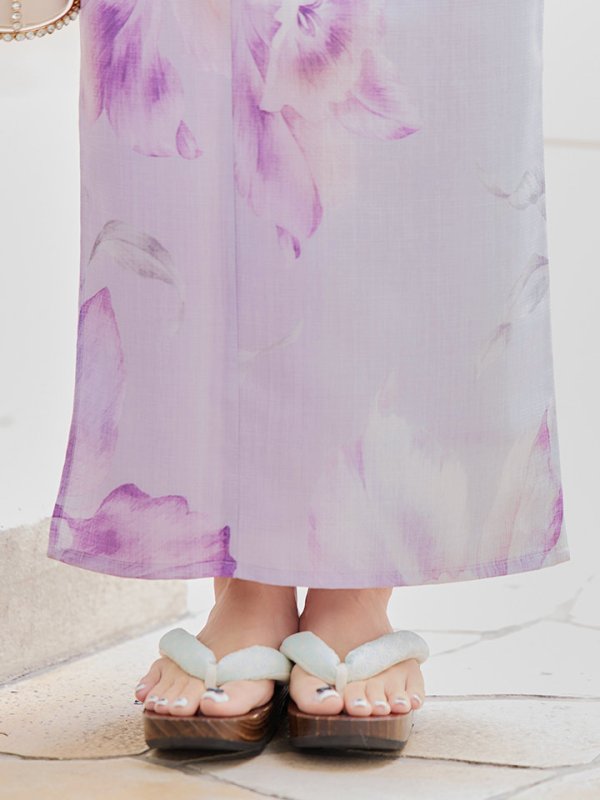 画像6: 【即日発送！】【浴衣】ストライプ地 /グラデーション木蓮浴衣 【浴衣３点セット 浴衣/帯/下駄】[YMT] (6)