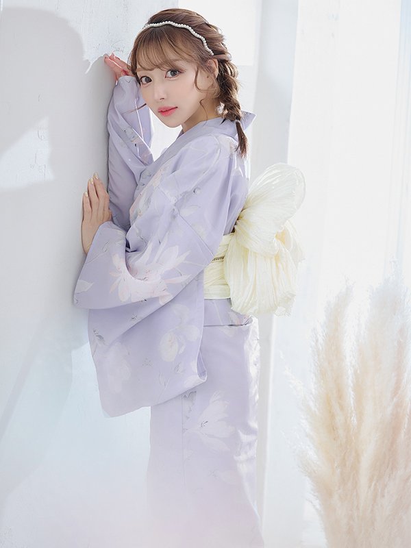 画像8: 【即日発送】【浴衣セール】【浴衣】 ライラックの可憐な花浴衣【浴衣３点セット 浴衣/帯/下駄】[YMT] (8)