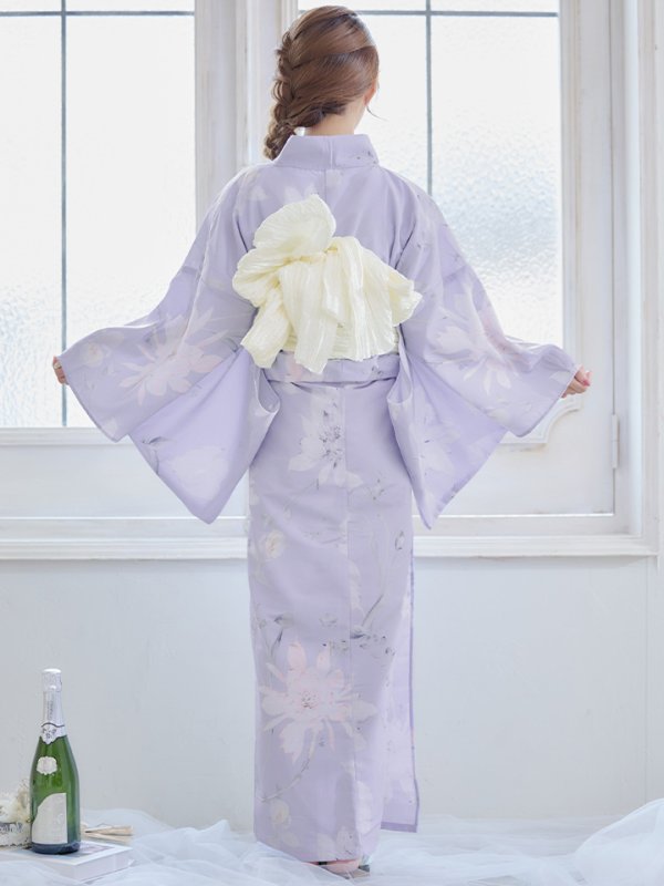 画像9: 【即日発送】【浴衣セール】【浴衣】 ライラックの可憐な花浴衣【浴衣３点セット 浴衣/帯/下駄】[YMT] (9)