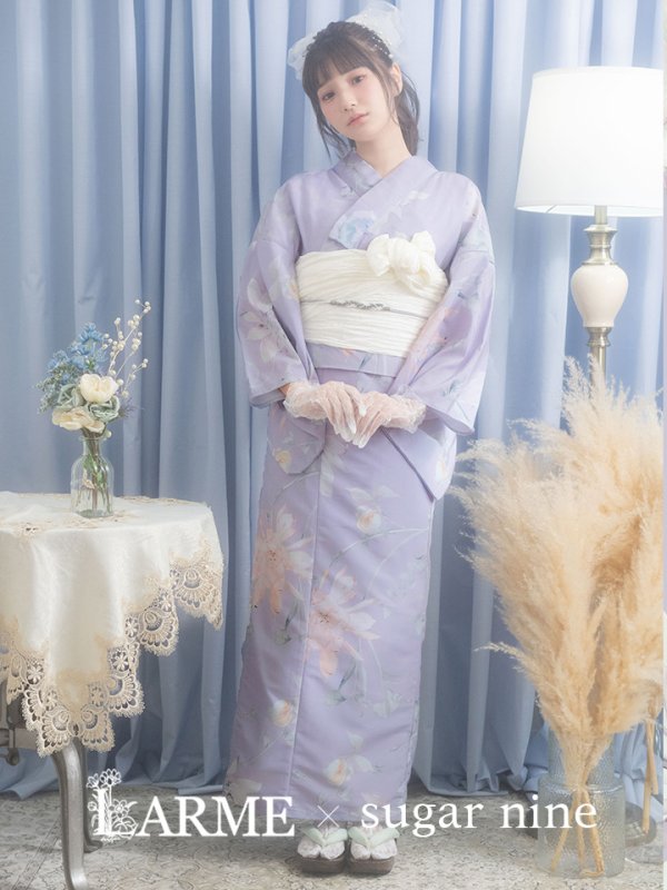 画像2: 【即日発送】【浴衣セール】 ライラックの可憐な花浴衣 【浴衣３点セット 浴衣/帯/下駄】[YMT] (2)