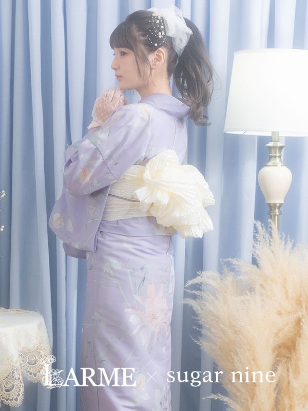 画像3: 【即日発送】【浴衣セール】 ライラックの可憐な花浴衣 【浴衣３点セット 浴衣/帯/下駄】[YMT] (3)