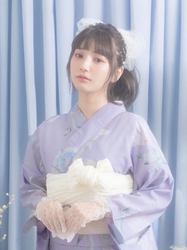 画像5: 【即日発送】【浴衣セール】 ライラックの可憐な花浴衣 【浴衣３点セット 浴衣/帯/下駄】[YMT] (5)