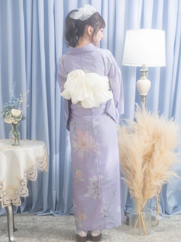 画像7: 【即日発送】【浴衣セール】 ライラックの可憐な花浴衣 【浴衣３点セット 浴衣/帯/下駄】[YMT] (7)