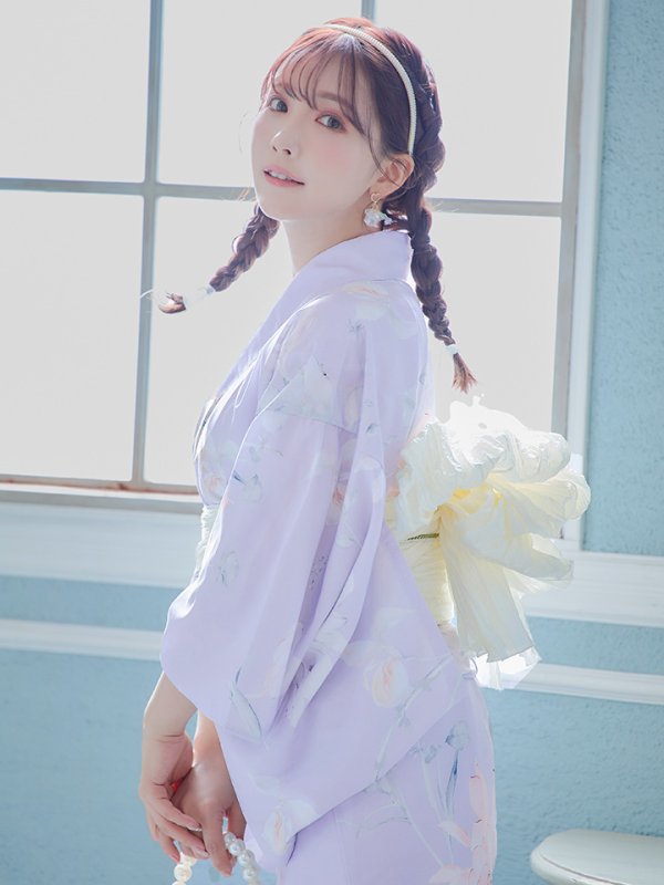 画像10: 【即日発送】【浴衣セール】【浴衣】ライラックの可憐な花浴衣 【浴衣３点セット 浴衣/帯/下駄】[YMT] (10)