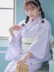 画像13: 【浴衣セール】【浴衣】ライラックの可憐な花浴衣 【浴衣３点セット 浴衣/帯/下駄】(OBI-siwa-200-kj-13-OW / HIMO-900-yn-4-GYxGY / YA-1079-kj-3-W / HEKO-800-sb-5-W / GETA-02-ok-3-LBL） [YMT] (13)