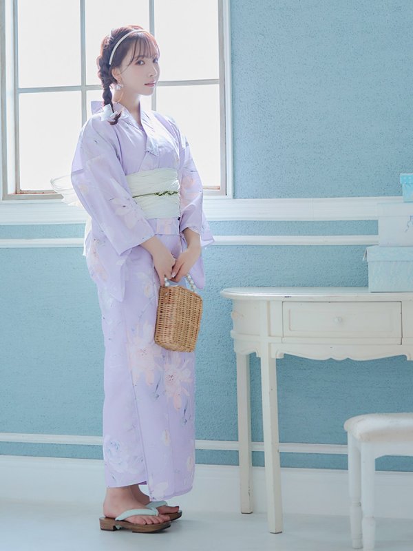 画像15: 【即日発送】【浴衣セール】【浴衣】ライラックの可憐な花浴衣 【浴衣３点セット 浴衣/帯/下駄】[YMT] (15)
