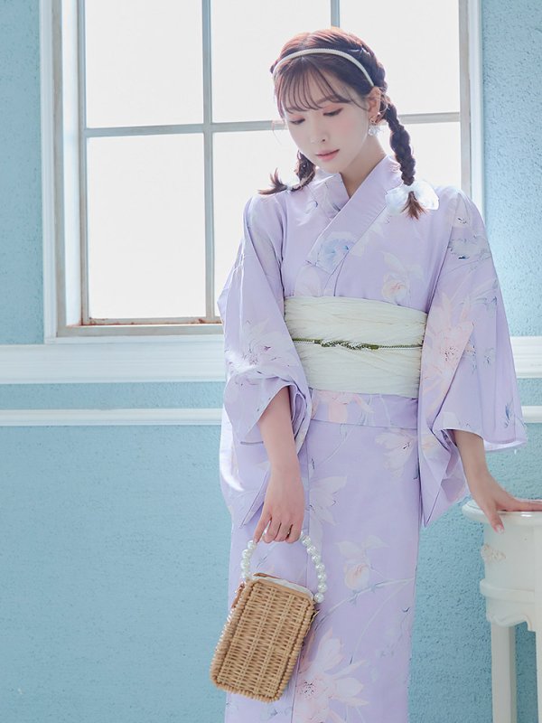 画像18: 【即日発送】【浴衣セール】【浴衣】ライラックの可憐な花浴衣 【浴衣３点セット 浴衣/帯/下駄】[YMT] (18)