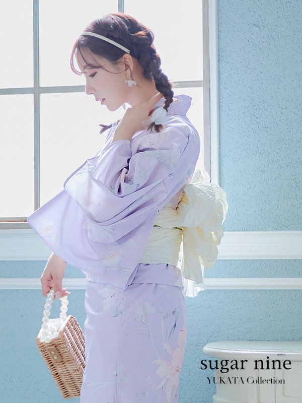 画像3: 【即日発送】【浴衣セール】【浴衣】ライラックの可憐な花浴衣 【浴衣３点セット 浴衣/帯/下駄】[YMT] (3)