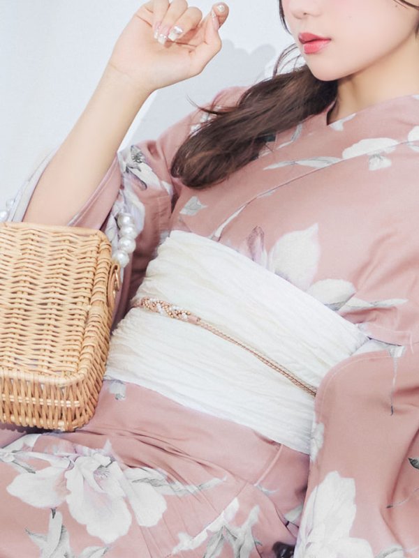 画像5: 【即日発送】大人スウィート/くすみピンク椿浴衣 【浴衣３点セット 浴衣/帯/下駄】[YMT] (5)