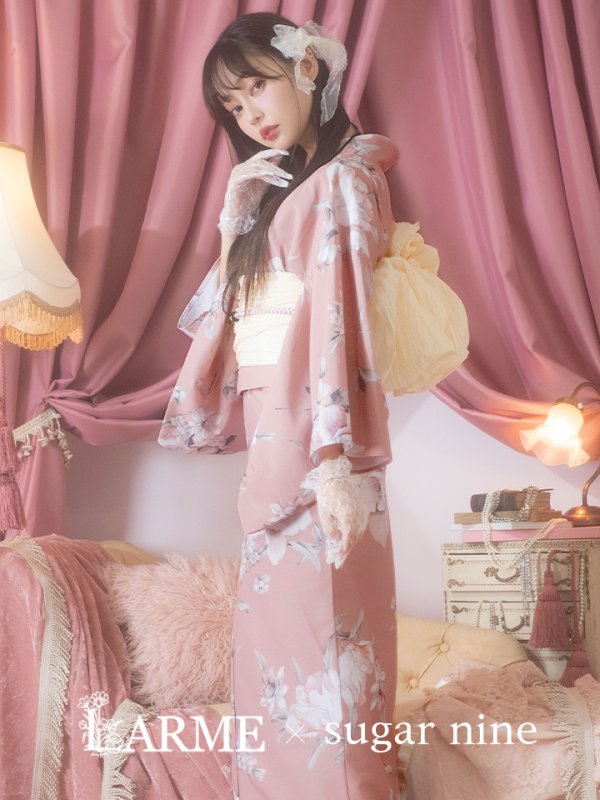 画像3: 【即日発送】大人スウィート/くすみピンク椿浴衣 【浴衣３点セット 浴衣/帯/下駄】[YMT] (3)