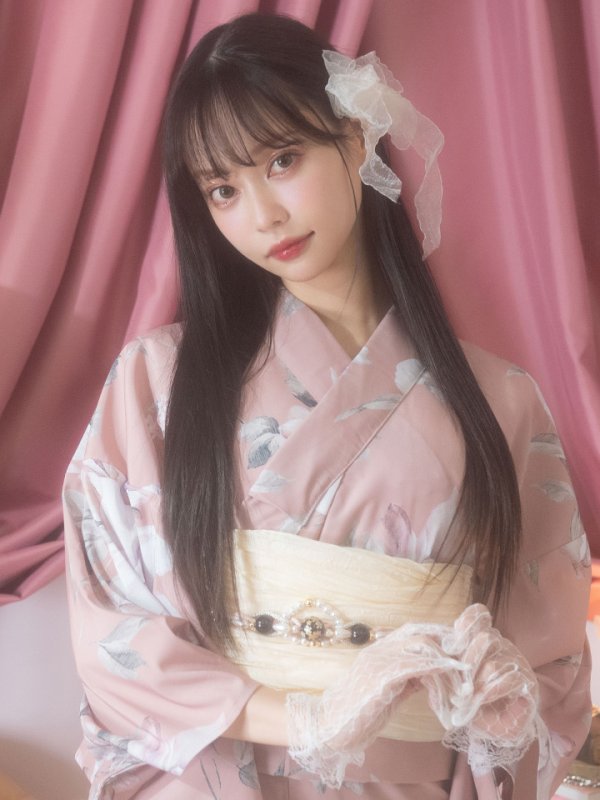 画像9: 【即日発送】大人スウィート/くすみピンク椿浴衣 【浴衣３点セット 浴衣/帯/下駄】[YMT] (9)