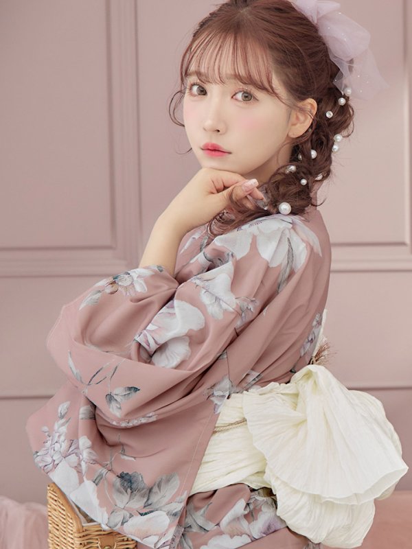 画像16: 【即日発送】大人スウィート/くすみピンク椿浴衣【浴衣３点セット 浴衣/帯/下駄】[YMT] (16)