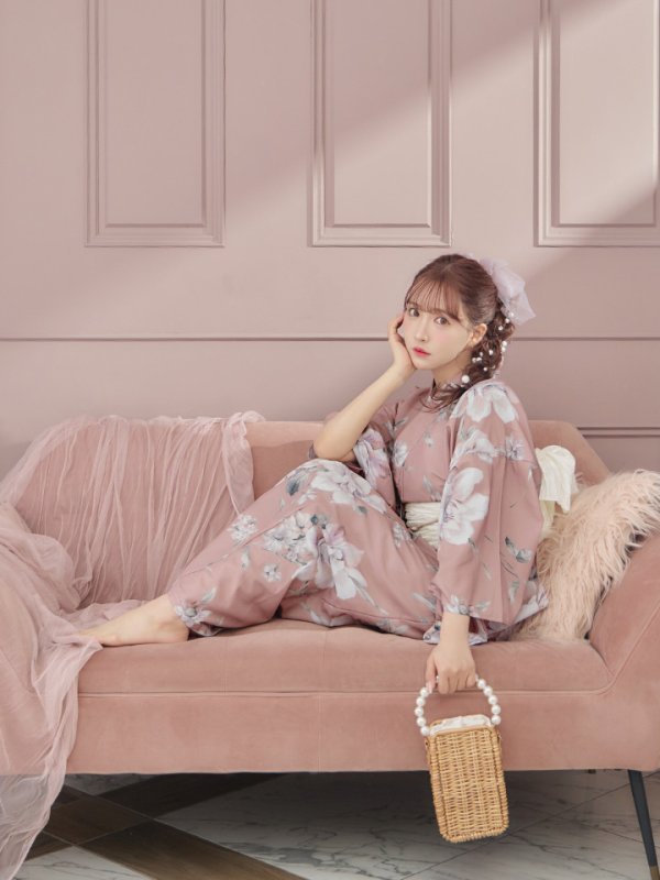 画像9: 【即日発送】大人スウィート/くすみピンク椿浴衣【浴衣３点セット 浴衣/帯/下駄】[YMT] (9)