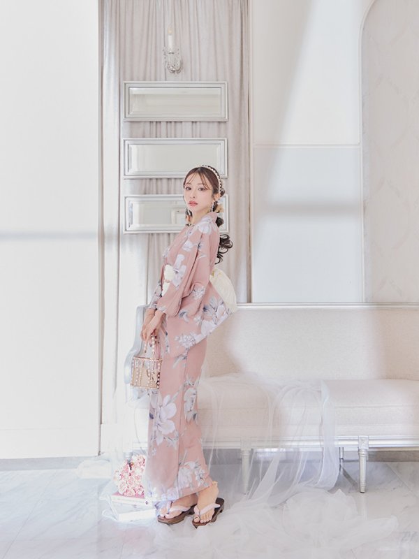 画像11: 【即日発送】大人スウィート/くすみピンク椿浴衣 【浴衣３点セット 浴衣/帯/下駄】[YMT] (11)